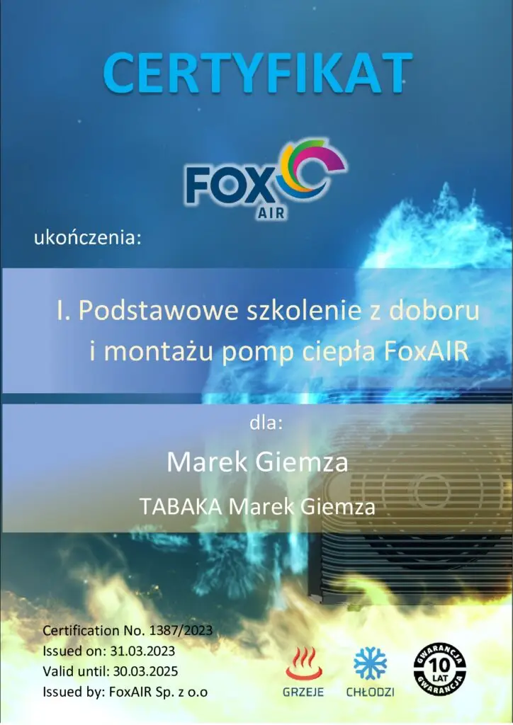 Certyfikat pompy FOX page 0001